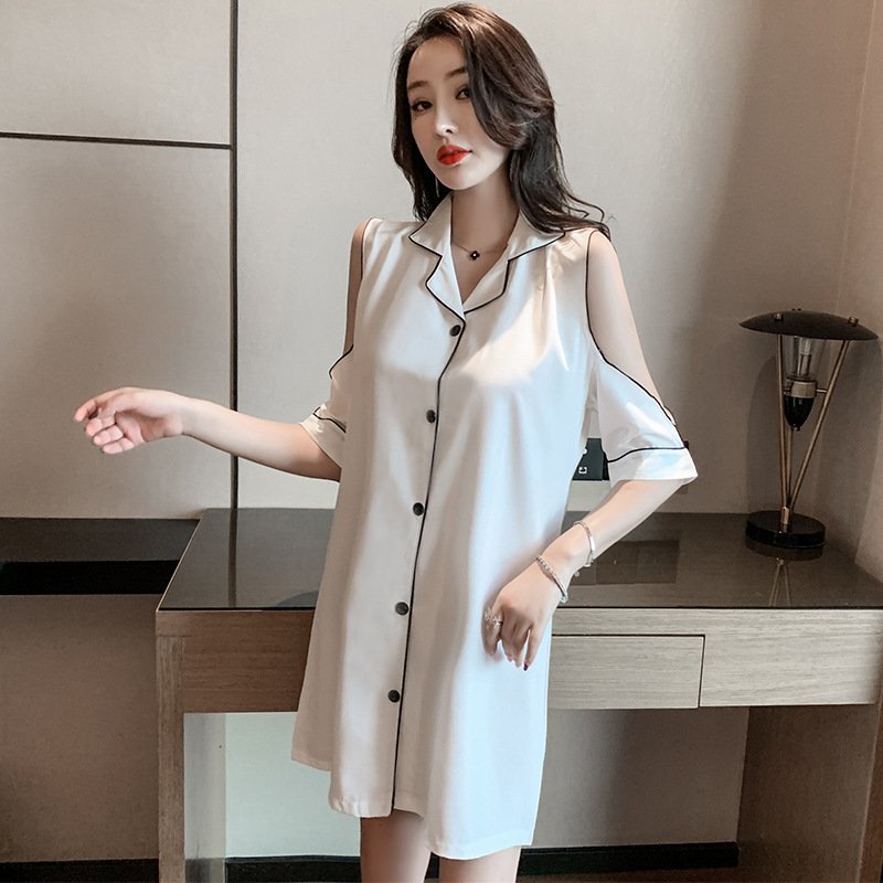 Short sleeve chiffon ice silk sexy off-the-shoulder - Image 3