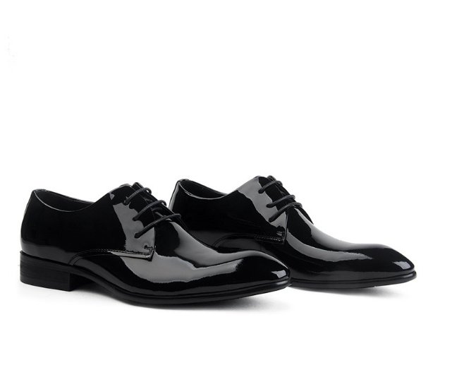 Leather Lace-up Glossy Wedding Shoes Leather Pointed-toe - Image 5