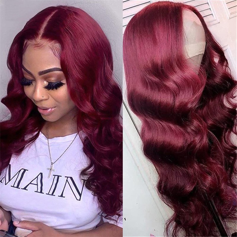 Mid-section Big Wavy Long Curly Hair, Fluffy Wine Red Long Hair - Image 4