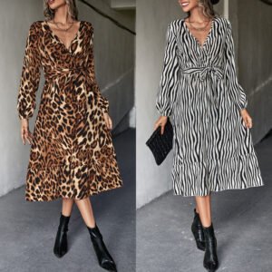 Classic Cross V Neck Long Sleeve Dress