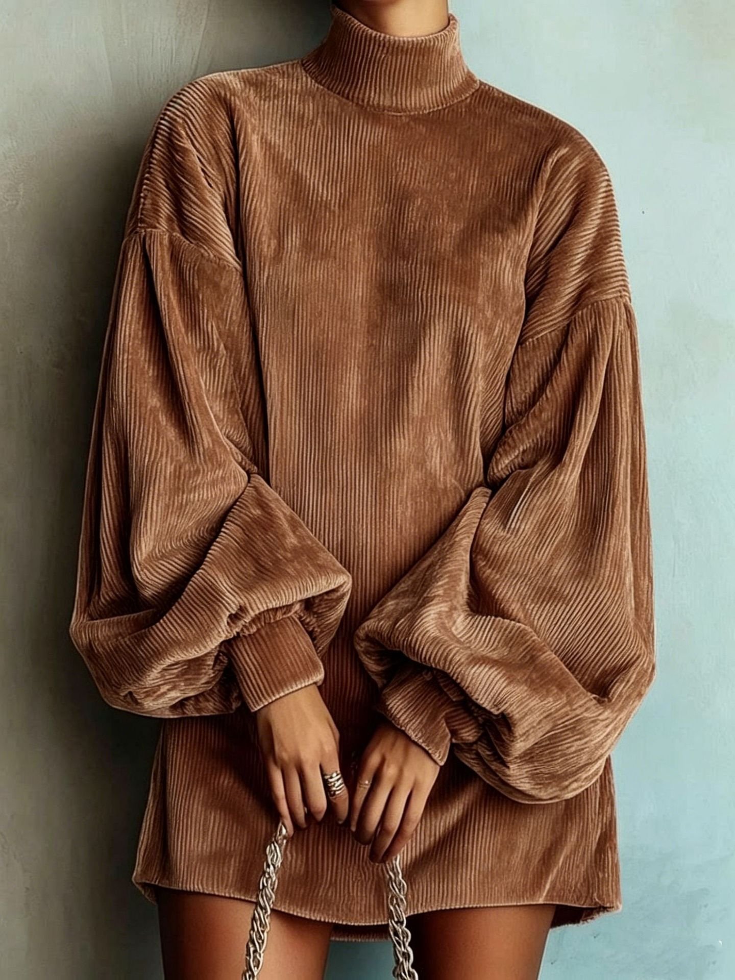 Loose-fitting Long-sleeve Dress With Puff Sleeves - Image 4