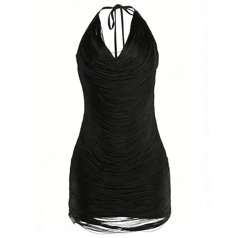 Tassel Halter Lace-up Deep V-neck Bodycon Spicy Girl Dress - Image 8