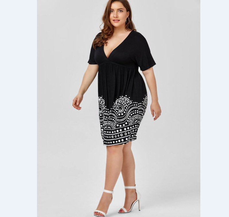Plus size short sleeve V-neck print dress - Image 6