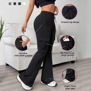 Cross-Border Exclusive Supply Of European And American Style High-Waisted Drawstring Flared Cargo Pants For Women, Loose Wide-Leg Multi-Pocket Casual Long Pants