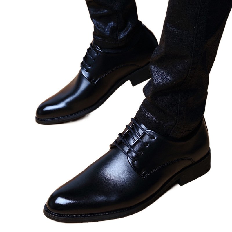 Mens British-style Casual Pointed-toe Lace-up Height-increasing Shoes - Image 5