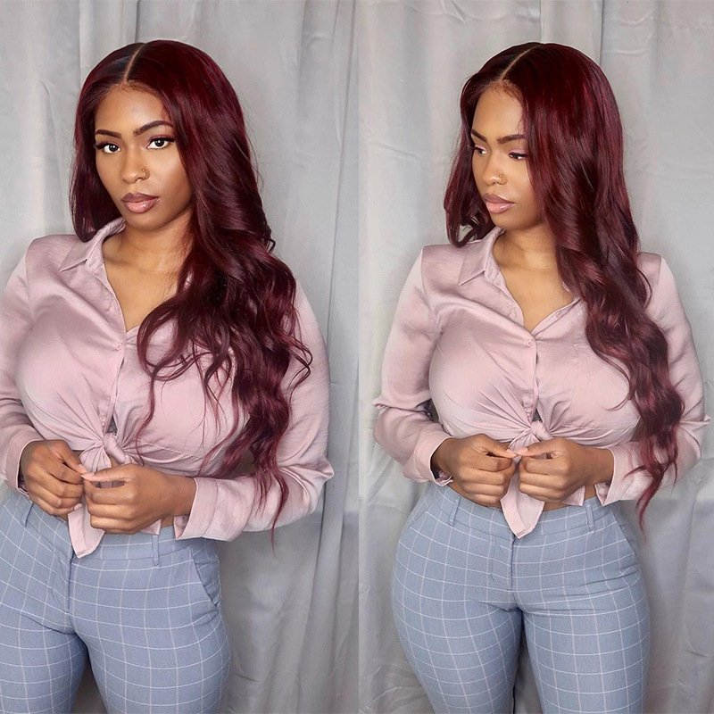 Mid-section Big Wavy Long Curly Hair, Fluffy Wine Red Long Hair - Image 2