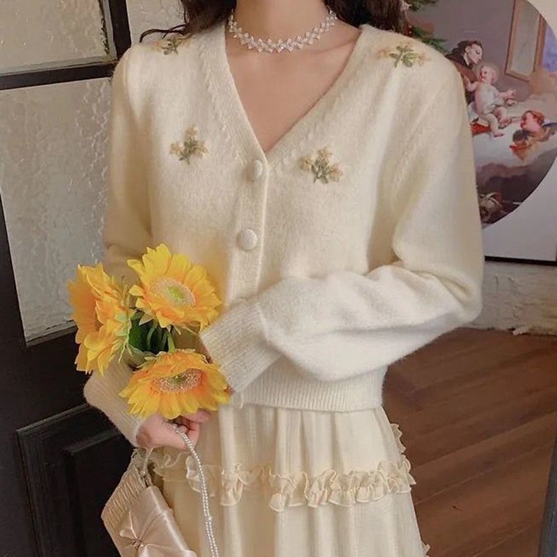 Embroidered Knitted Cardigan Women's Long-sleeved Top - Image 3