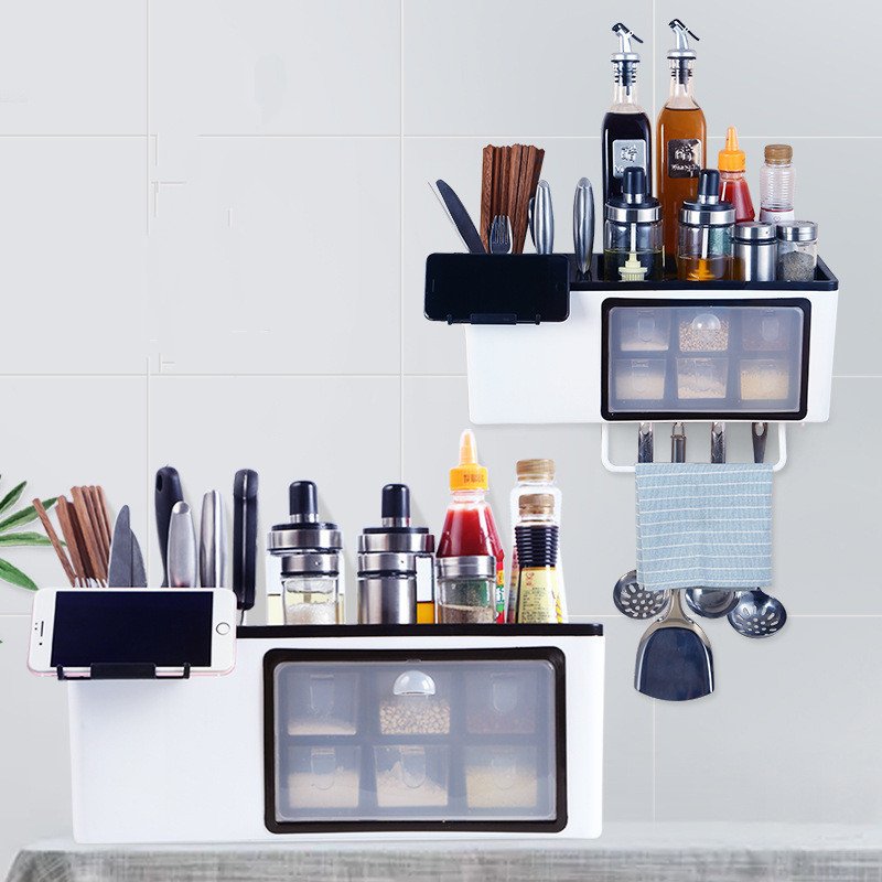 Kitchenware Rack Seasoning Storage Box Multifunctional Floor Condiment Storage Knife Rack - Image 3