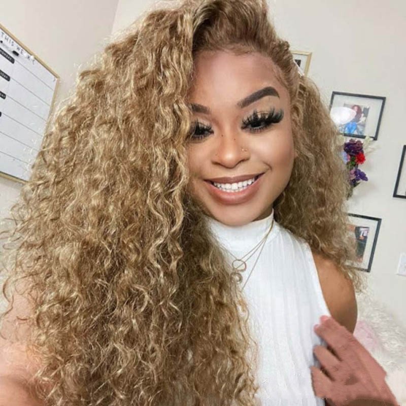 Women's Side Parted Brown Long Curly Corn Perm Wig - Image 5