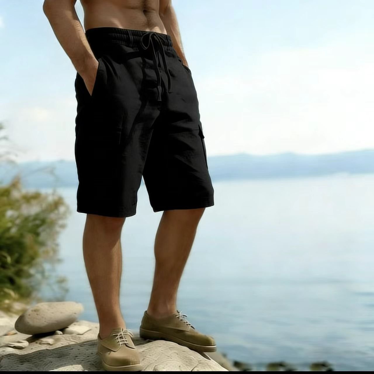 Casual Beach Cotton-linen Cargo Shorts For Men - Image 6