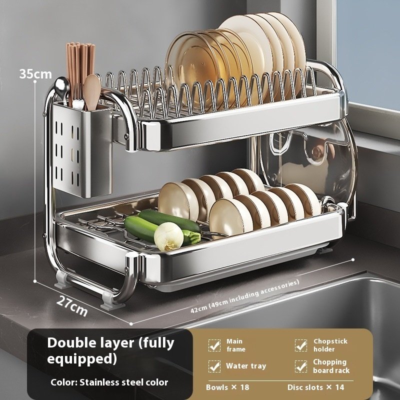 Stainless Steel Dish Storage Rack Draining Plate Rack - Image 10