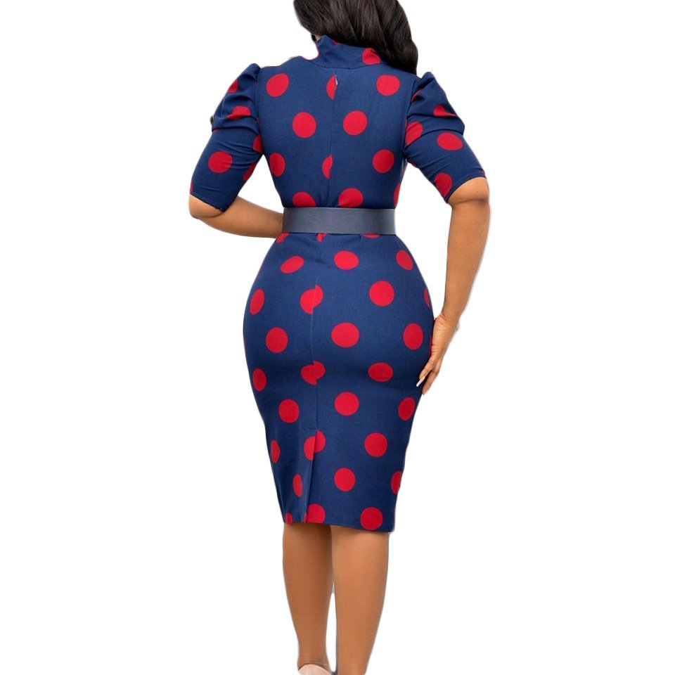Lace-up Polka Dot Temperament OL Professional Pencil European And American Dress - Image 10