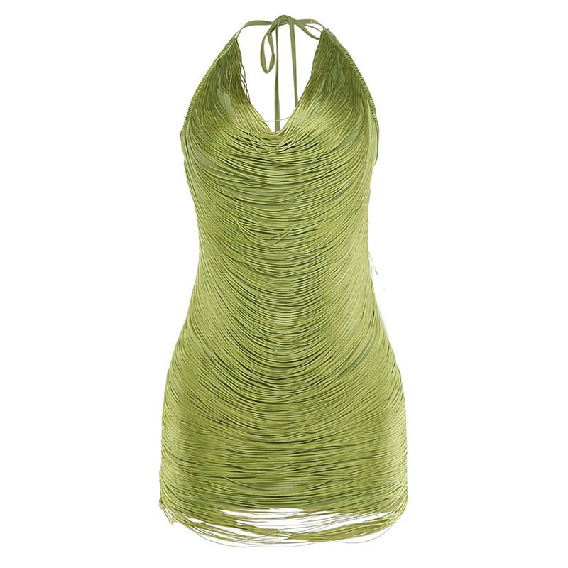Tassel Halter Lace-up Deep V-neck Bodycon Spicy Girl Dress - Image 7
