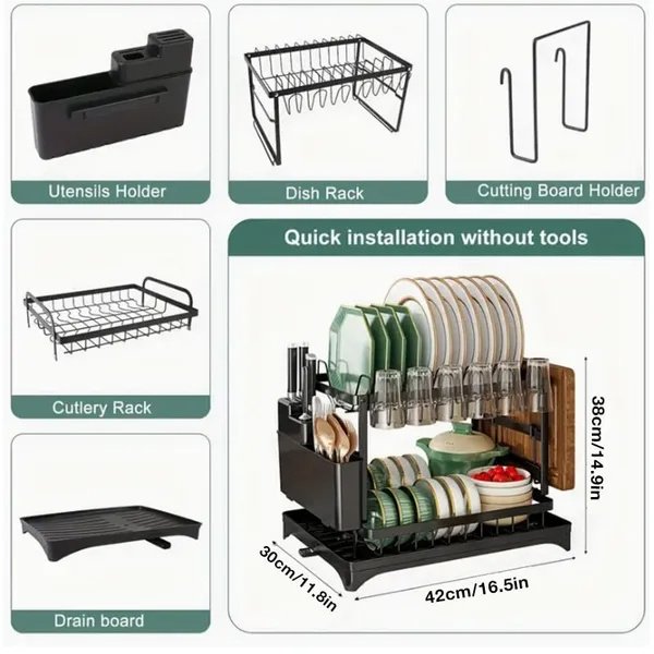 Kitchen Dish Drying Rack Large Capacity With Drain Board - Image 7