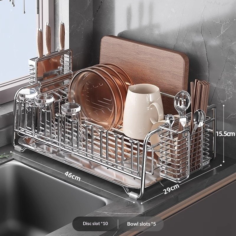 304 Stainless Steel Bowl And Dish Drain Rack Kitchen Shelf - Image 6