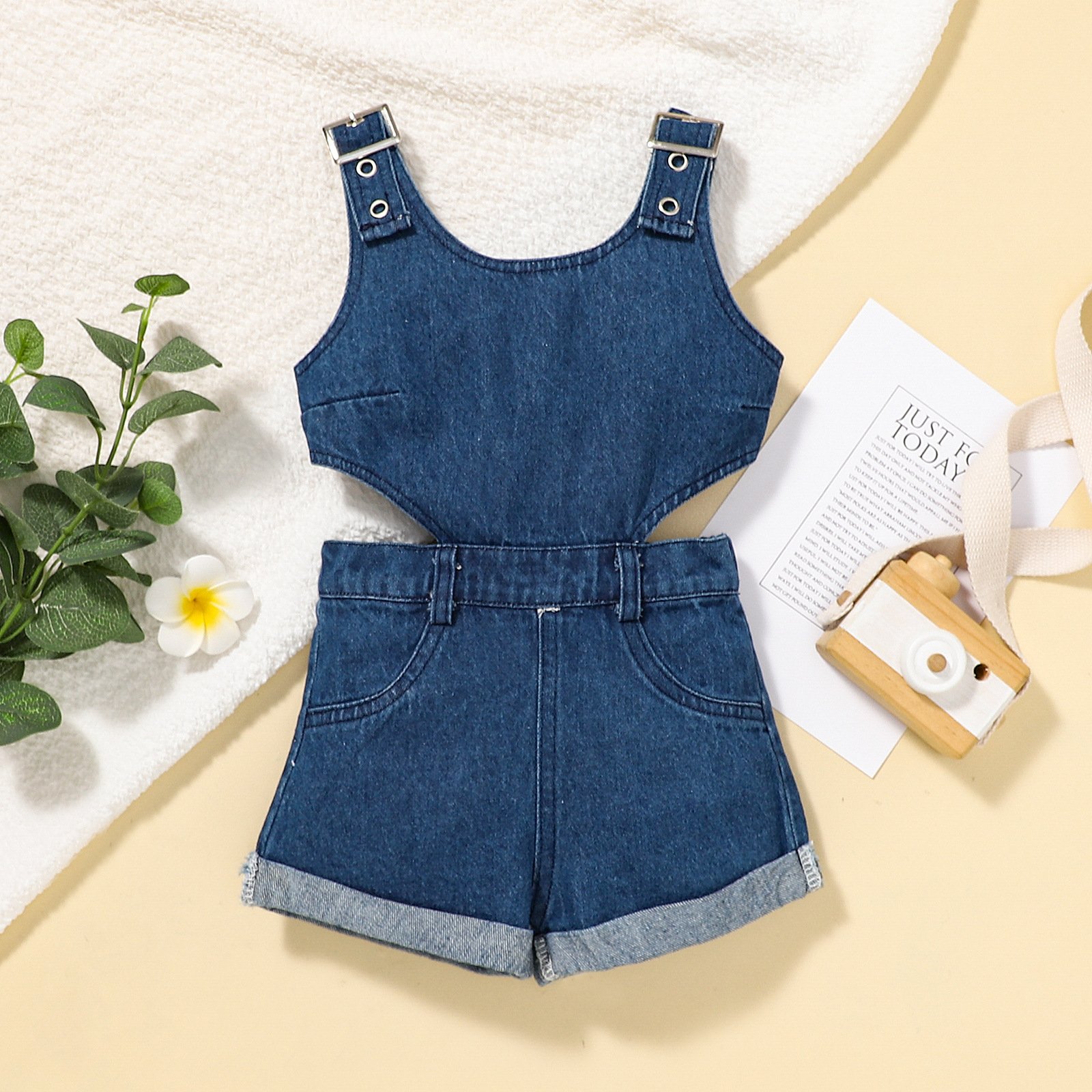 Girls' Two-color Sleeveless Cowboy Siamese Shorts - Image 3