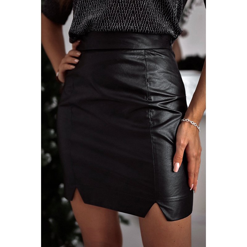 Solid Color High Waist Slim Fit Women's Slit Skirt - Image 2