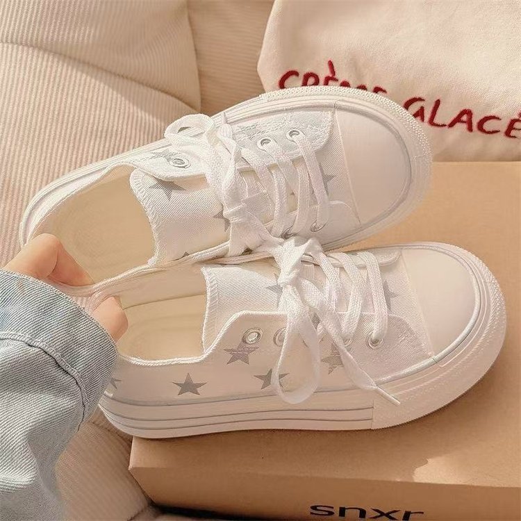 Women Thick Sole Canvas Shoes Height Increase White Sneakers Autumn New Breathable Student Casual Star Skate Shoes For Dress Matching - Image 4