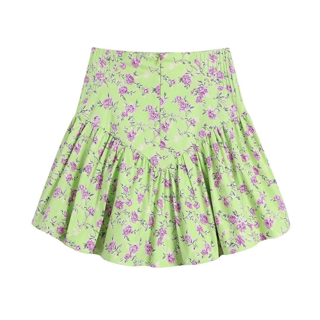 Women's Green Printed Short Skirt - Image 2