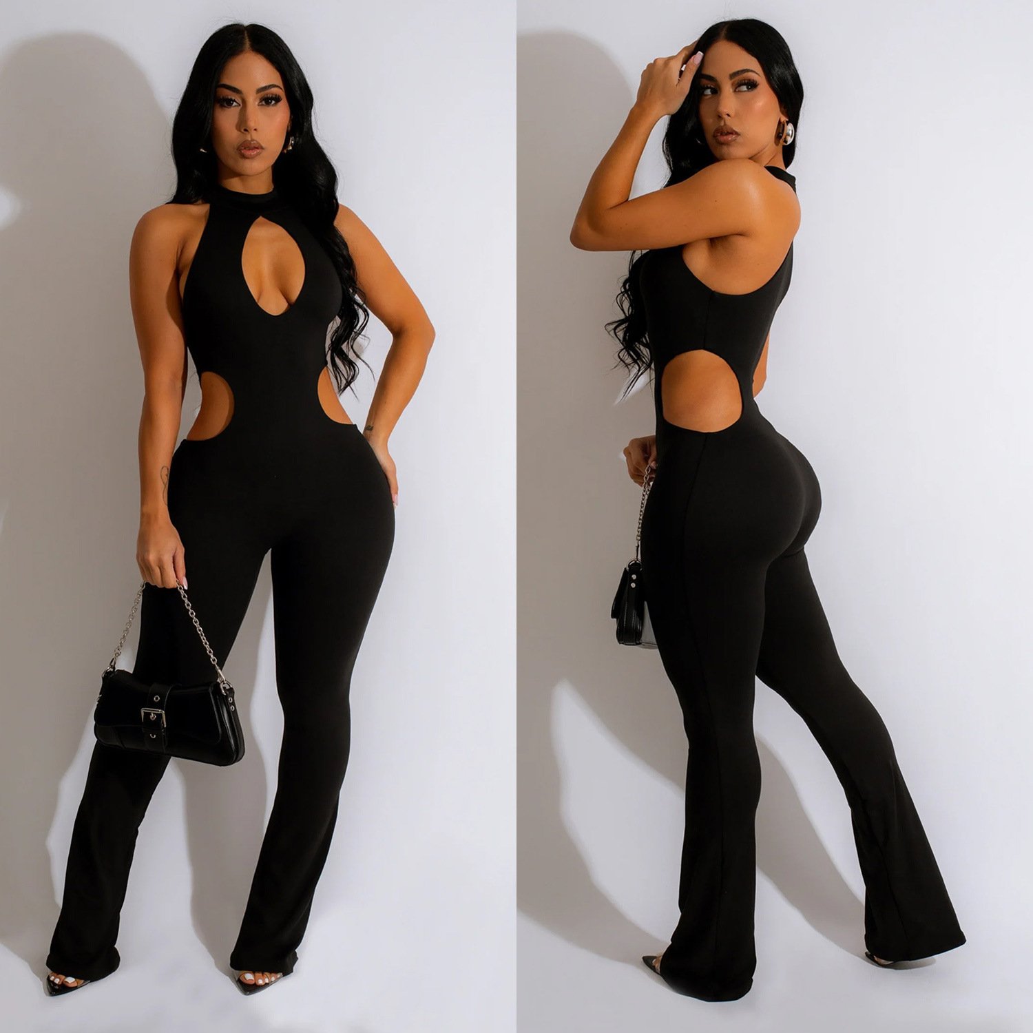 Women's Solid Color Sexy Halter Hollow-out Jumpsuit - Image 4