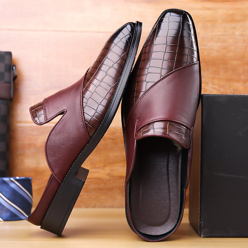 Mens Pointed-toe Leather Half-slippers Without A Heel For Outdoor Wear - Image 9