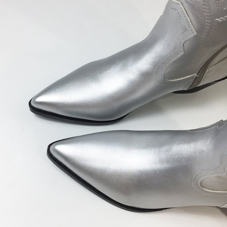 Silver Embroidered Chelsea Boots Autumn And Winter - Image 3