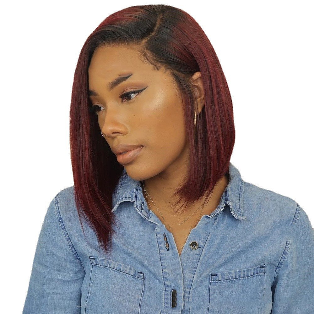 Women's Side Parting Burgundy Short Straight Wig - Image 4