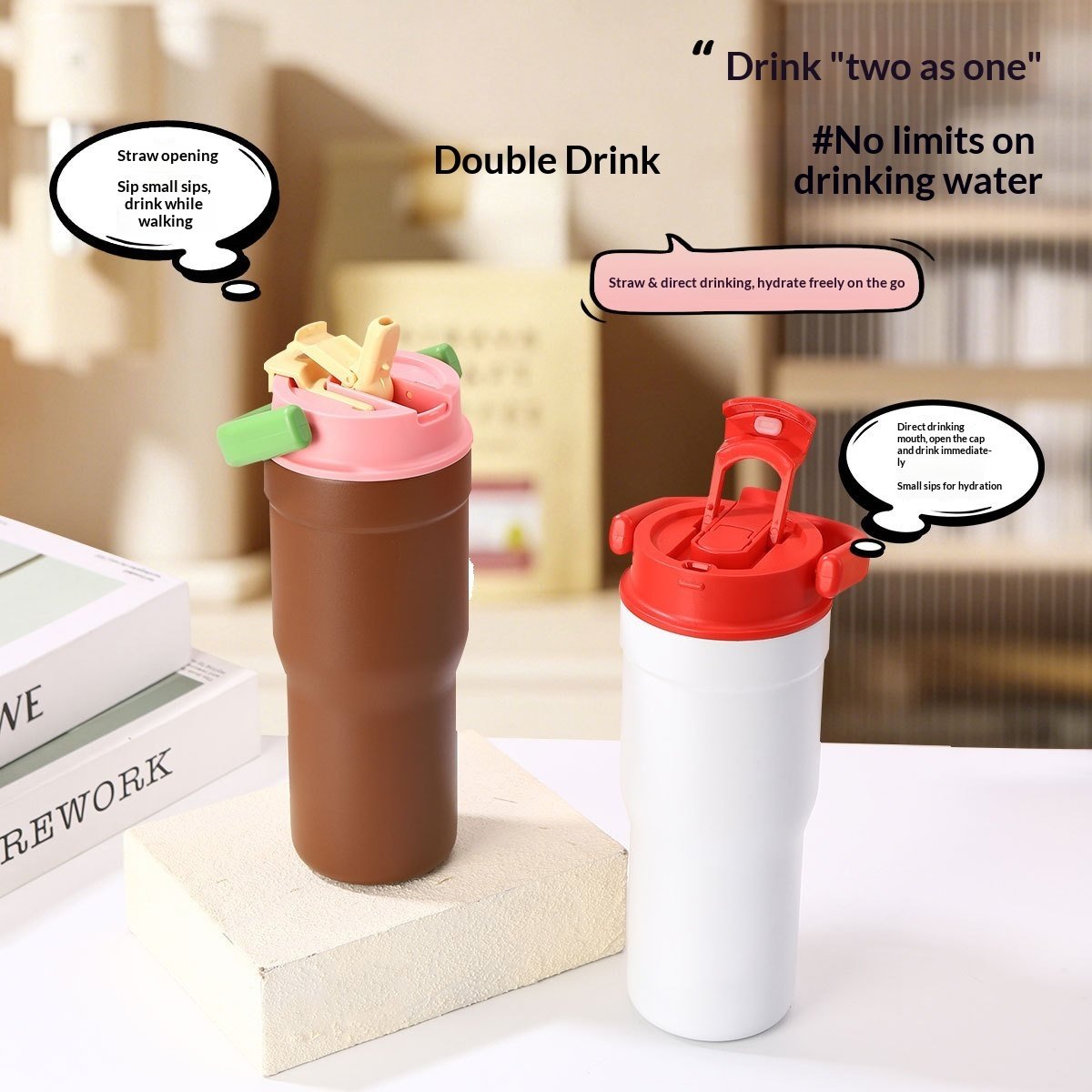 Outdoor Portable Large-Capacity Straw Cup Stainless Steel Mug - Image 6