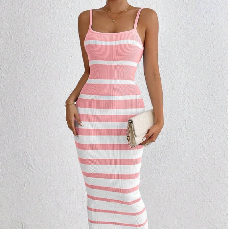 Women's Sexy Hot Girl Striped Spaghetti Straps Hip Dress - Image 5