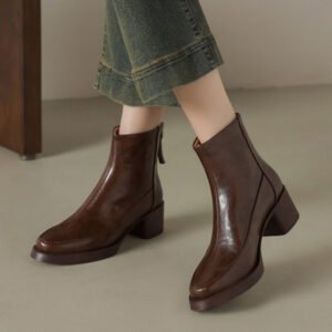 Womens Genuine Leather High-Heel Ankle Boots New Fall Winter Style For Winter Seasons