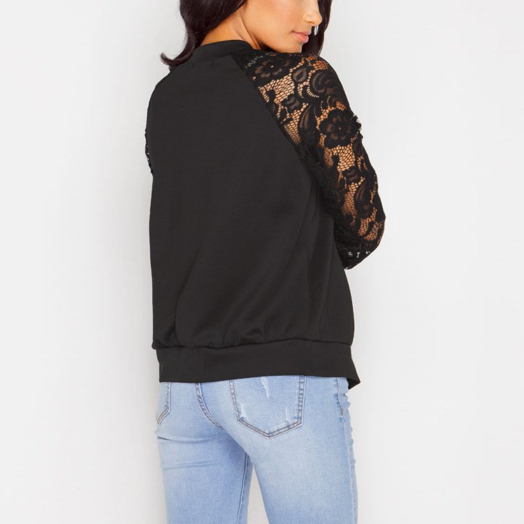 Women Bomber Jacket With Lace - Image 4