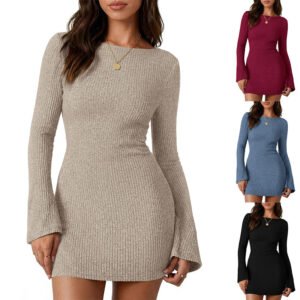 New AutumnWinter Womens Long Sleeve Knitted Dress