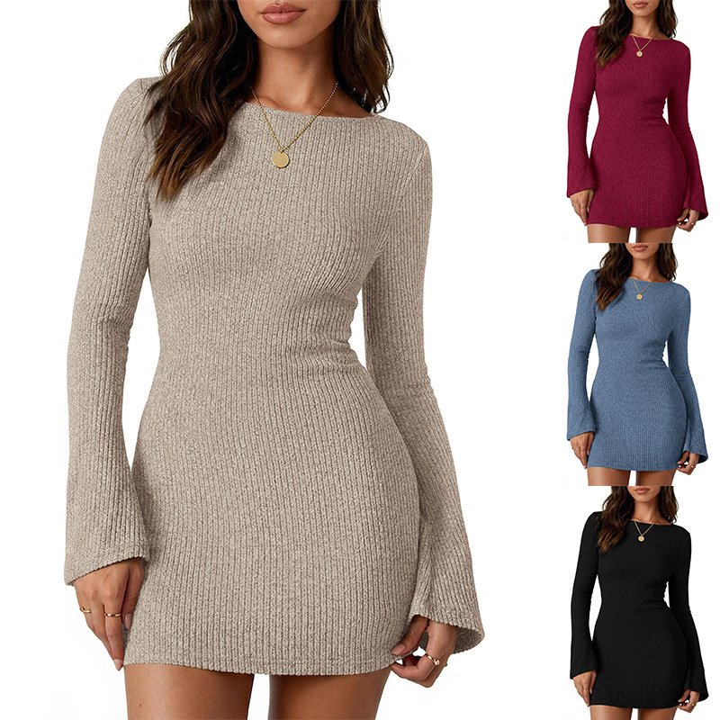 New AutumnWinter Womens Long Sleeve Knitted Dress