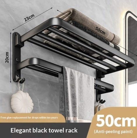 No-drill Bathroom Shelf Space Aluminum Towel Rack Storage Towel Holder Bathroom Hardware Accessory - Image 4