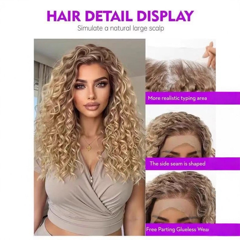 European And American Wig African Small Curls 13x4 Lace Front Middle Part Long Curls - Image 5