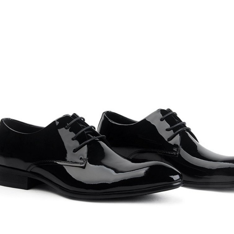 Leather Lace-up Glossy Wedding Shoes Leather Pointed-toe