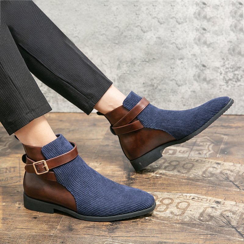 Men's High Top Working Wear Retro Platform British Style Color Block Biker Short Boots - Image 6