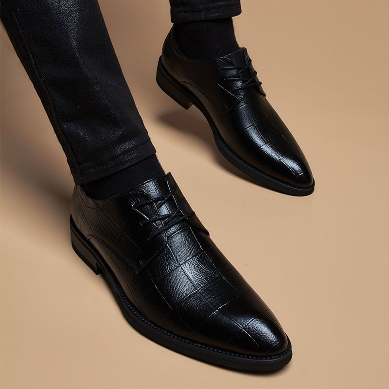 Mens British-style Casual Pointed-toe Lace-up Height-increasing Shoes - Image 8