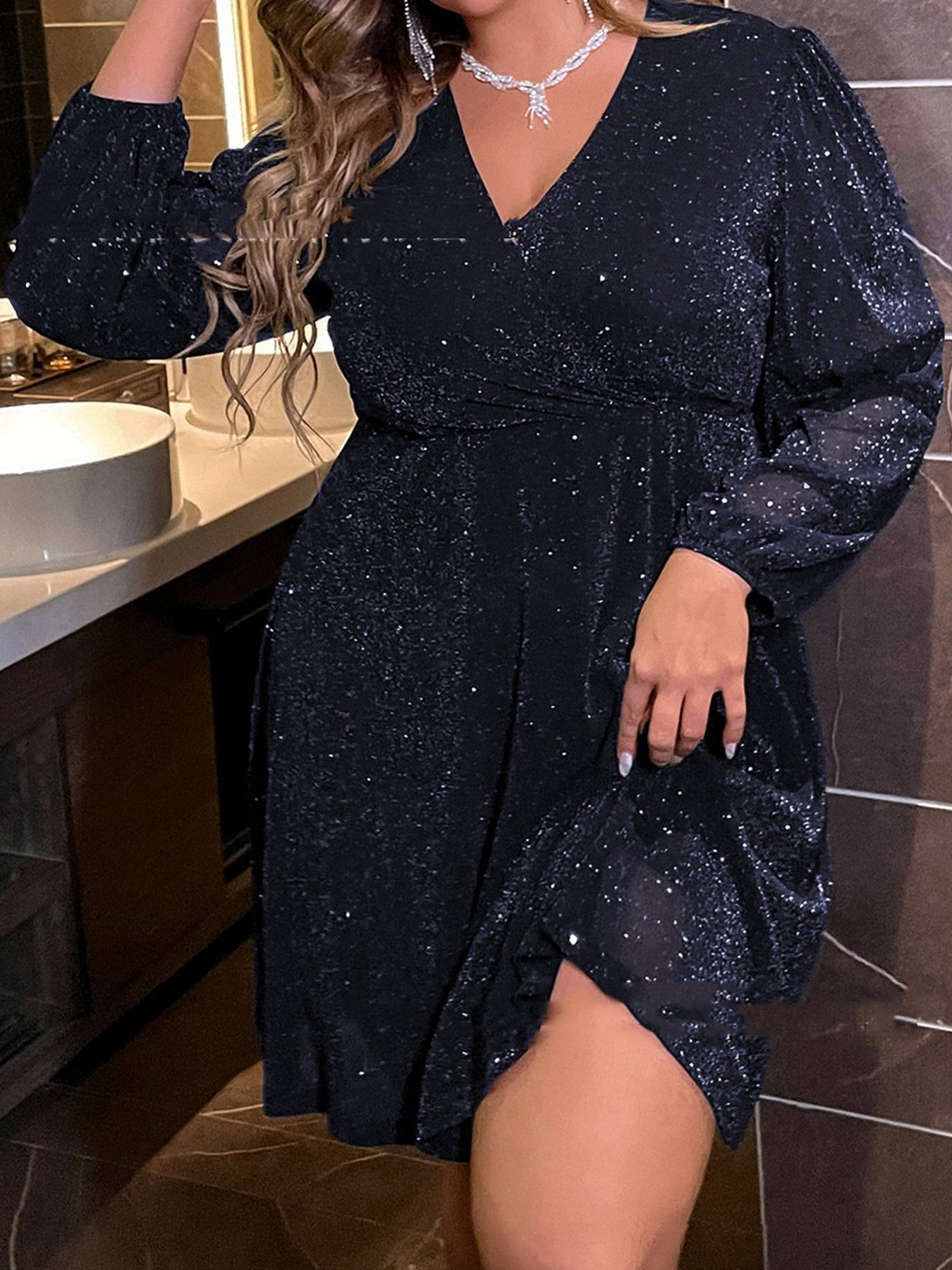 Autumn And Winter Long Sleeve Sexy V-neck Party Evening Dress - Image 2