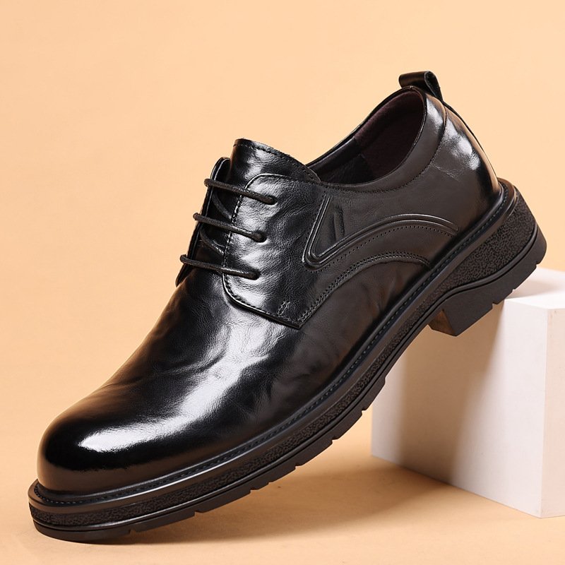 Leather Shoes For Men Genuine Leather Casual Business Formal Breathable With Thick Soles - Image 3