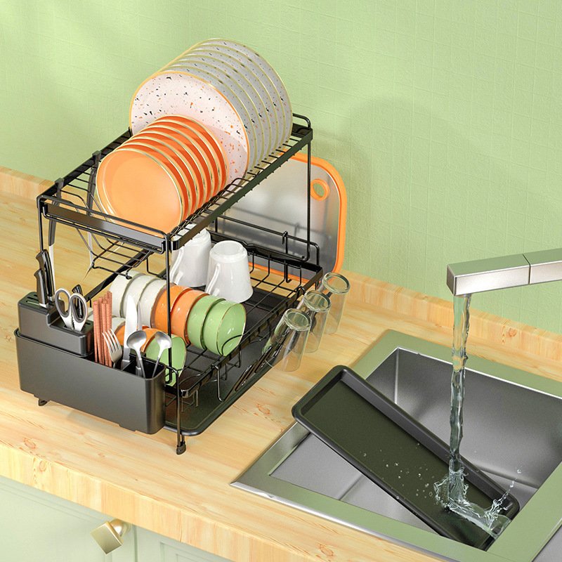 Double - Layer Multi - Functional Dish Rack Drain Basket For Storage And Arrangement - Image 4