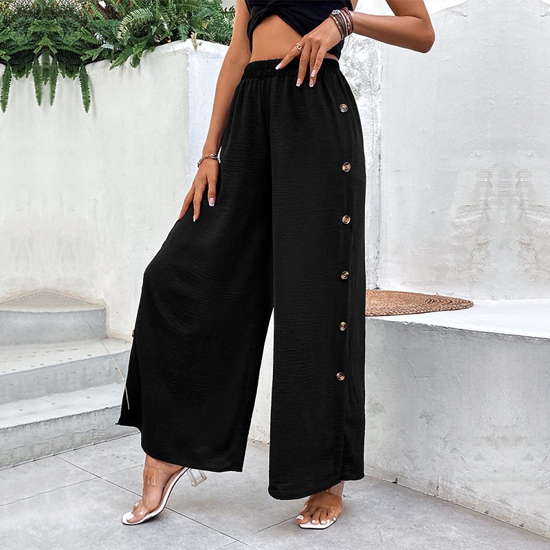 Black Wide-leg Split Pants For Women Loose-fitting For Summer - Image 2