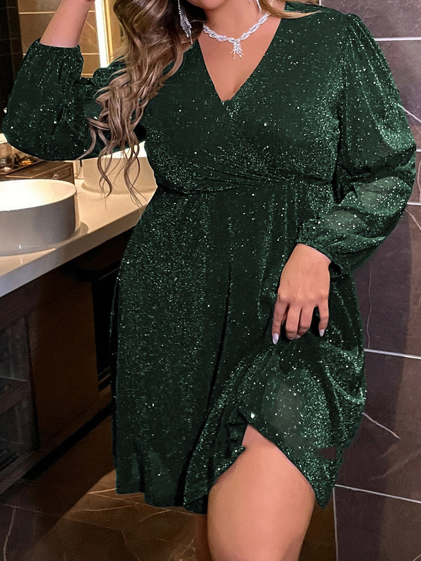 Autumn And Winter Long Sleeve Sexy V-neck Party Evening Dress - Image 7