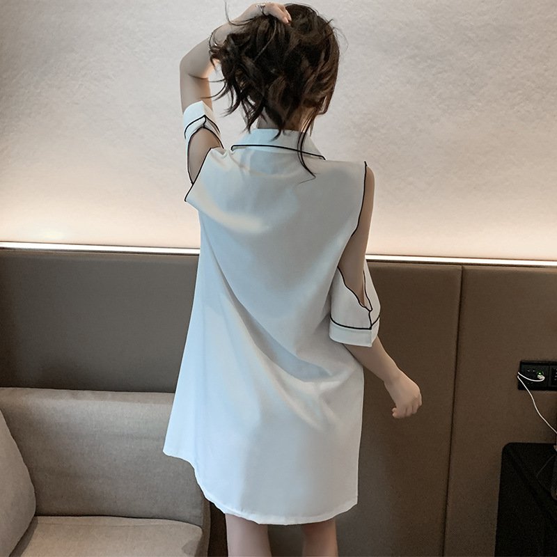 Short sleeve chiffon ice silk sexy off-the-shoulder - Image 5