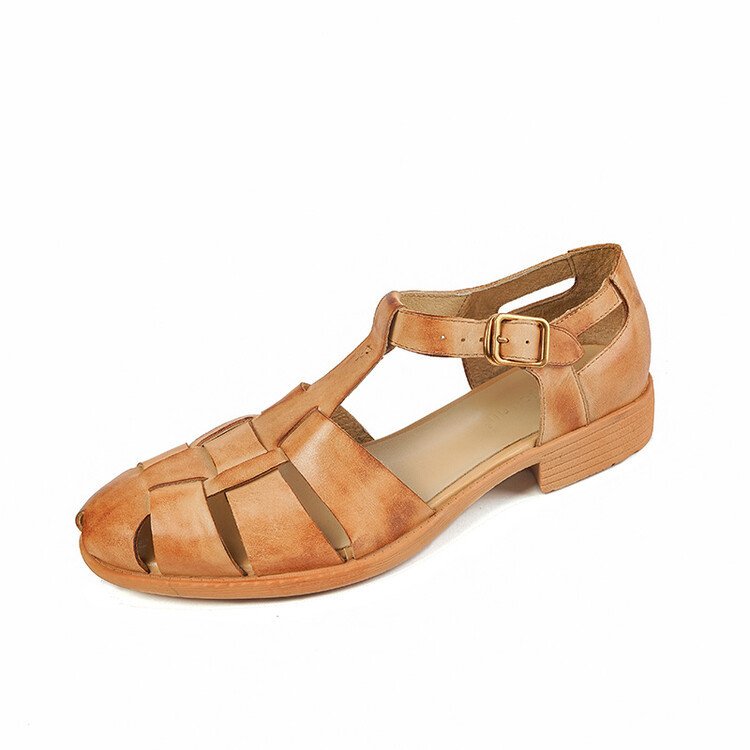 Summer Low Heel Pig Cage Shoes Chunky Heel Retro Roman Sandals For Women - Image 4