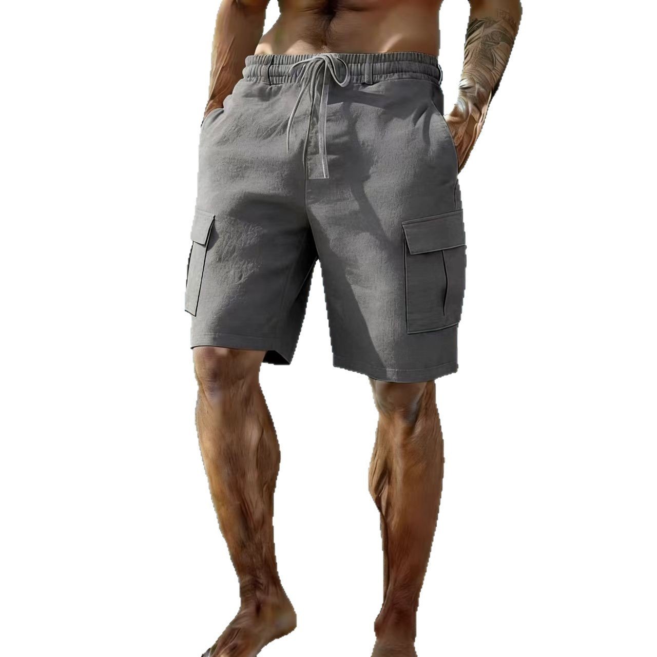 Casual Beach Cotton-linen Cargo Shorts For Men - Image 5