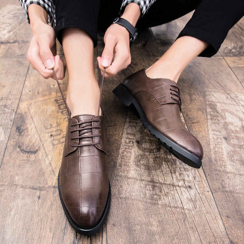 Mens Leather Korean-style Trendy Lace-up Casual Footwear British Business Formal And Leisure Shoes - Image 2