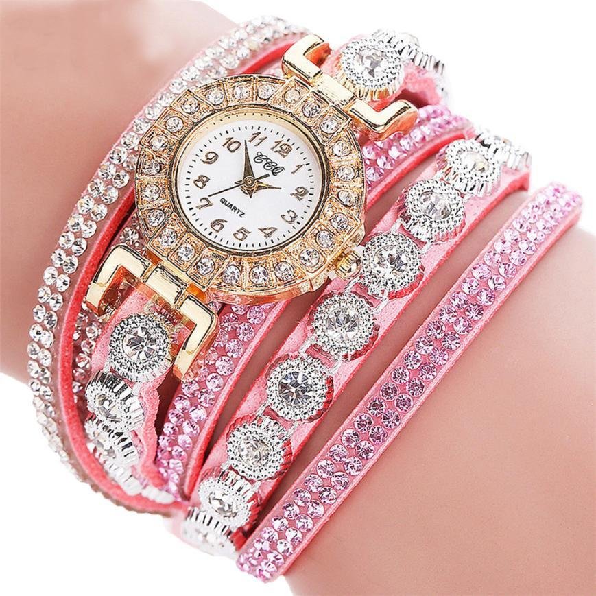 Relogio masculino Women Quartz Women PU Leather Rhinestone Watch Bracelet Watches - Image 5