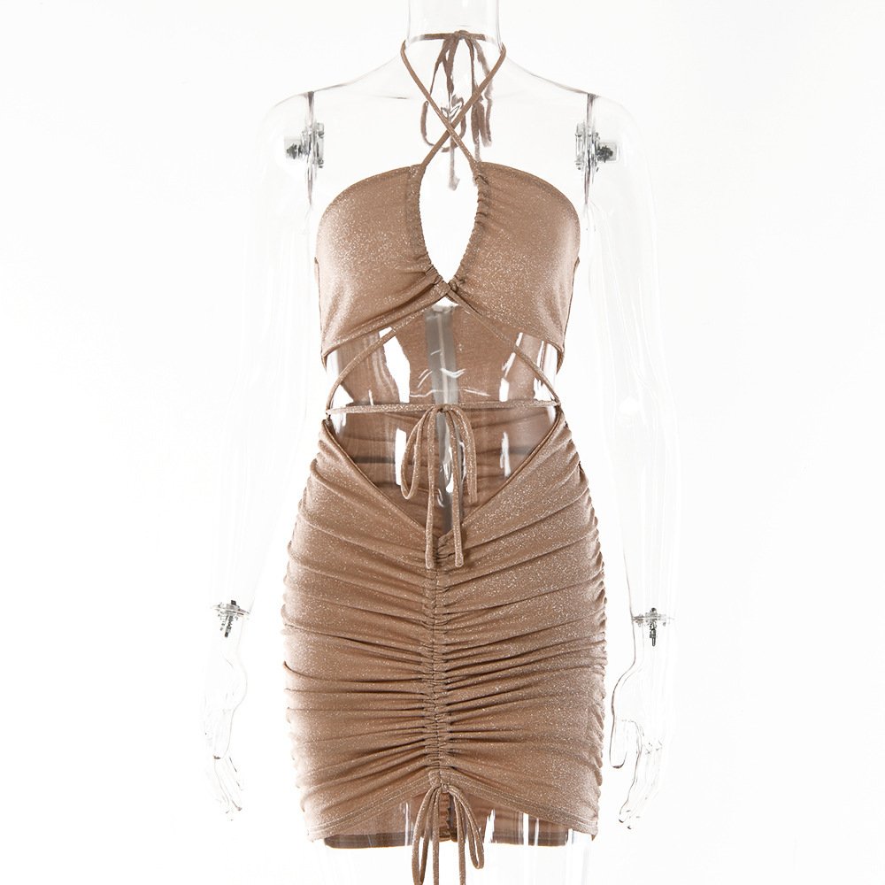 Autumn Bright Silk Dress Sexy Hot Girl Halter Halter - Image 5