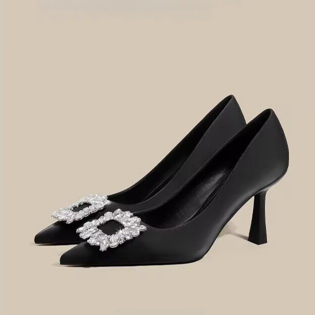 French Pointed High Heels Women Temperament Bride Thin Solid Color - Image 2